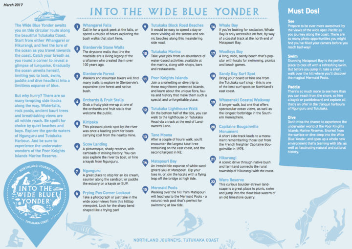 Map of the Tutukaka Journey 'Into the wide blue Yonder'