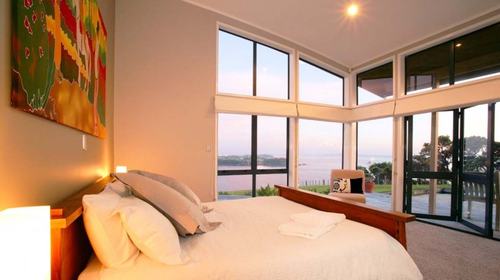 Master bedroom at the Cliff House at dusk